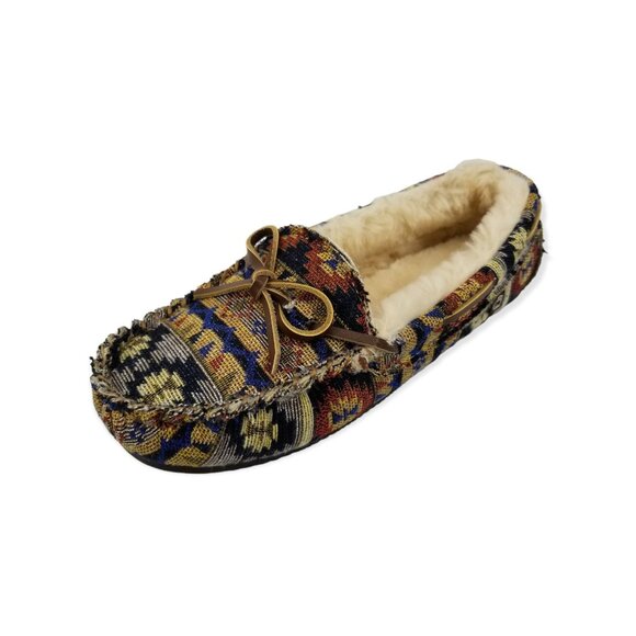 Lamo Size 5 Aztec Print Sherpa Lined Memory Foam Moccasin Slippers House Shoes - Picture 1 of 11